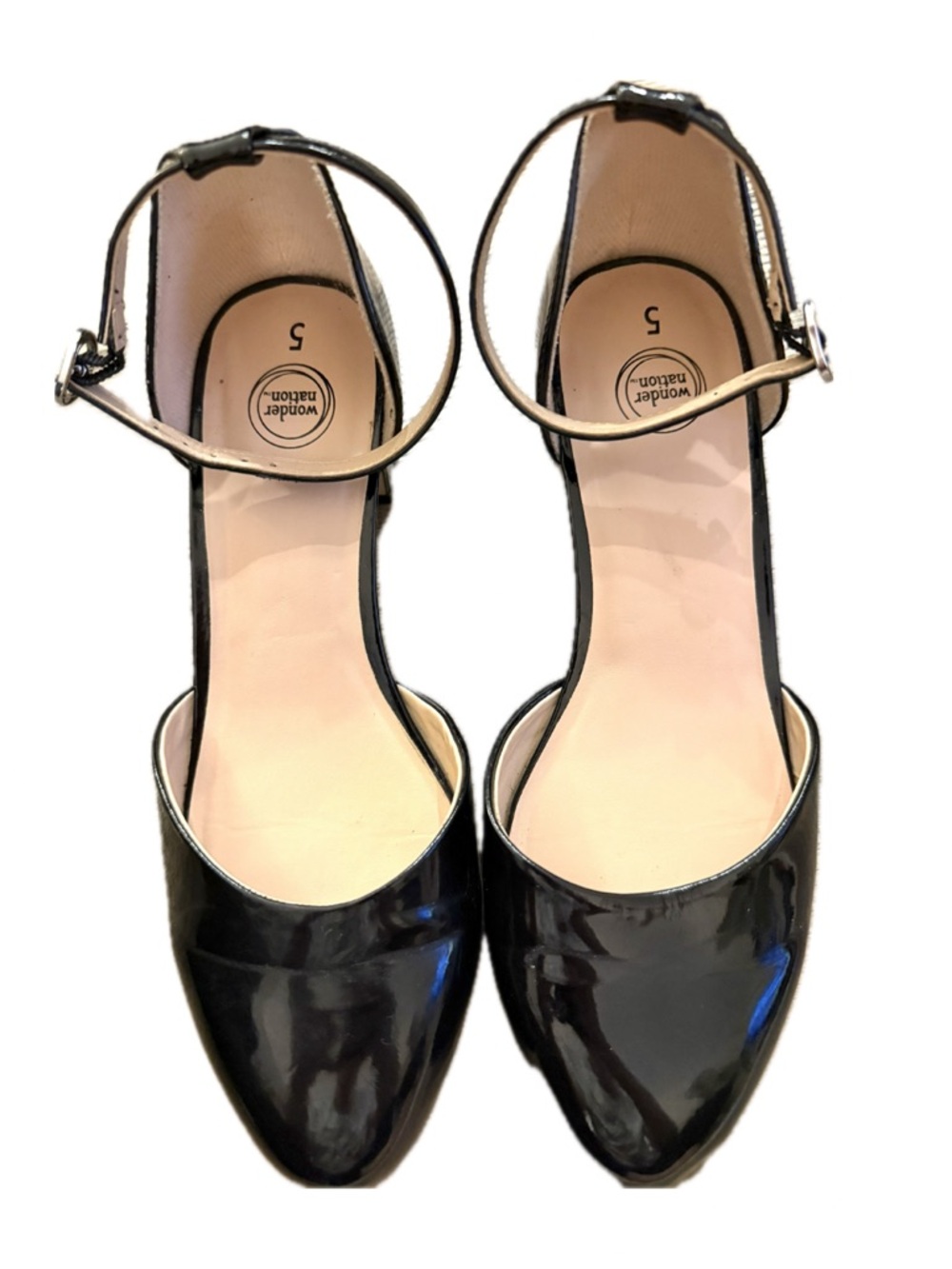 Wonder Nation Girls Black Patent Heels Size 5 Ankle Strap Dress Shoes